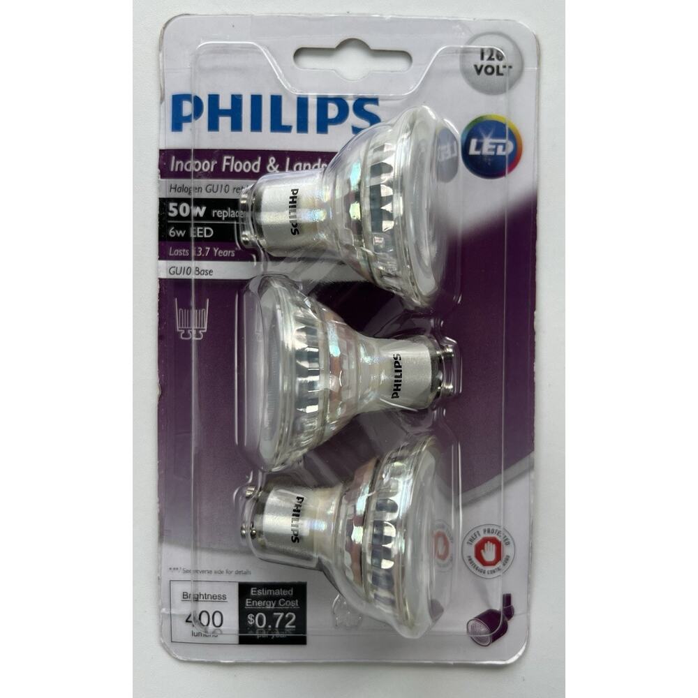Philips 50W GU10 Base LED Indoor, Floodlight, & Landscape Light Bulbs 120 Volt